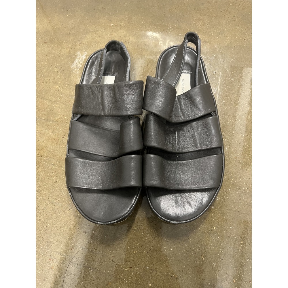 Fausto Santini Size 38 Womens Charcoal Grey Leather Slingback Cage Sandals Italy